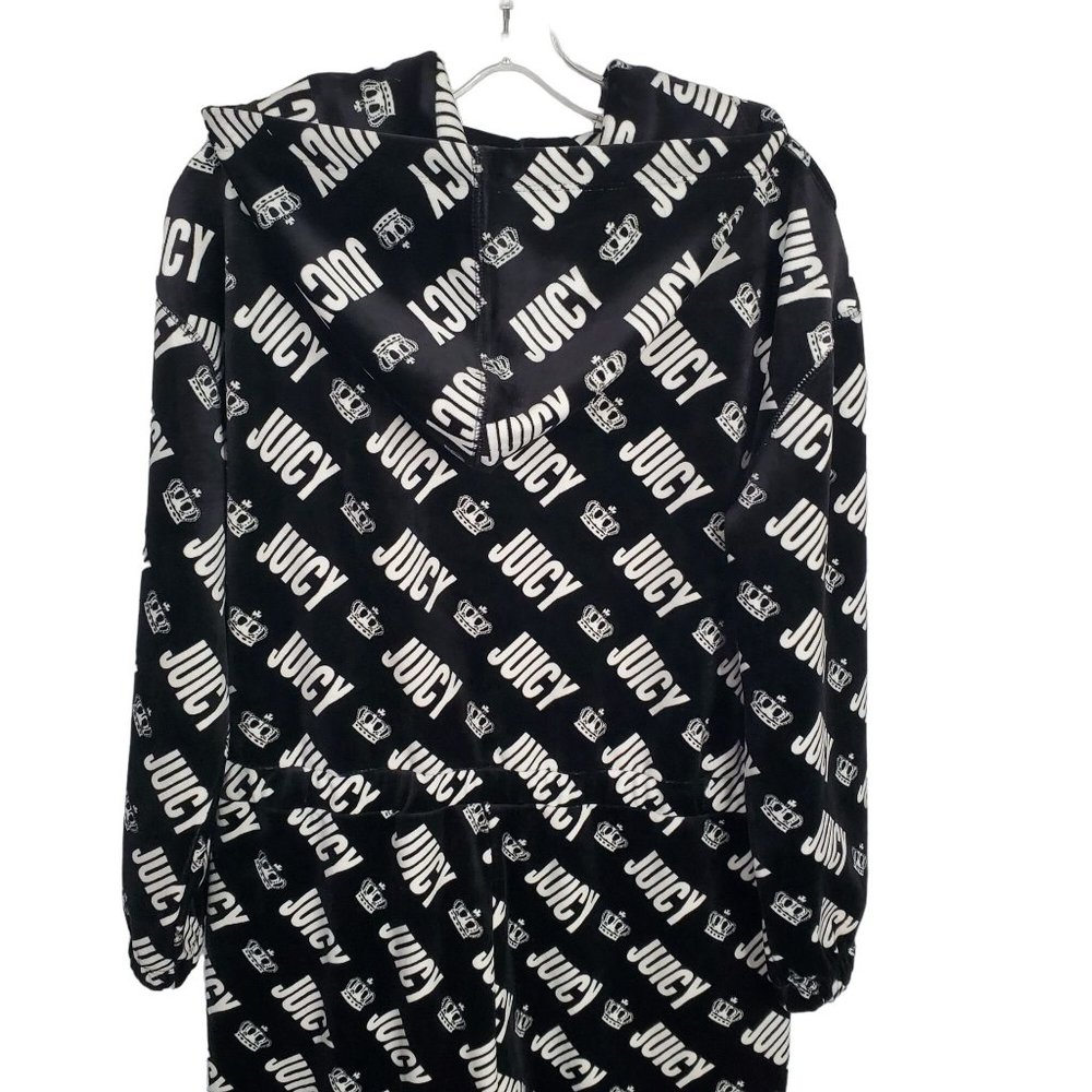 Juicy Couture Size L Jumpsuit Hoodie Velour Jogger Zip Up Pockets Logo Print Y2K - Picture 9 of 15